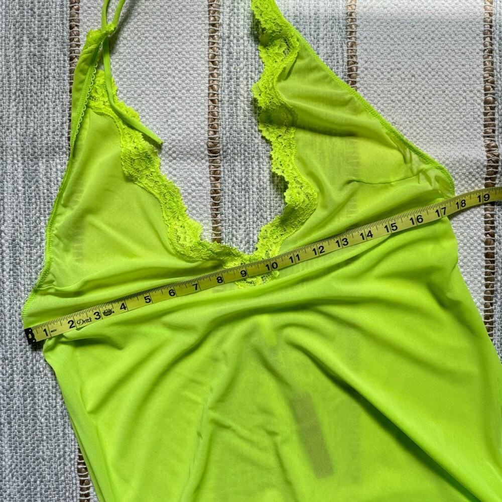 Skims Summer Mesh Lace Plunge Neon Green Highlighter Sleeveless Long Dress 2X - Picture 7 of 10